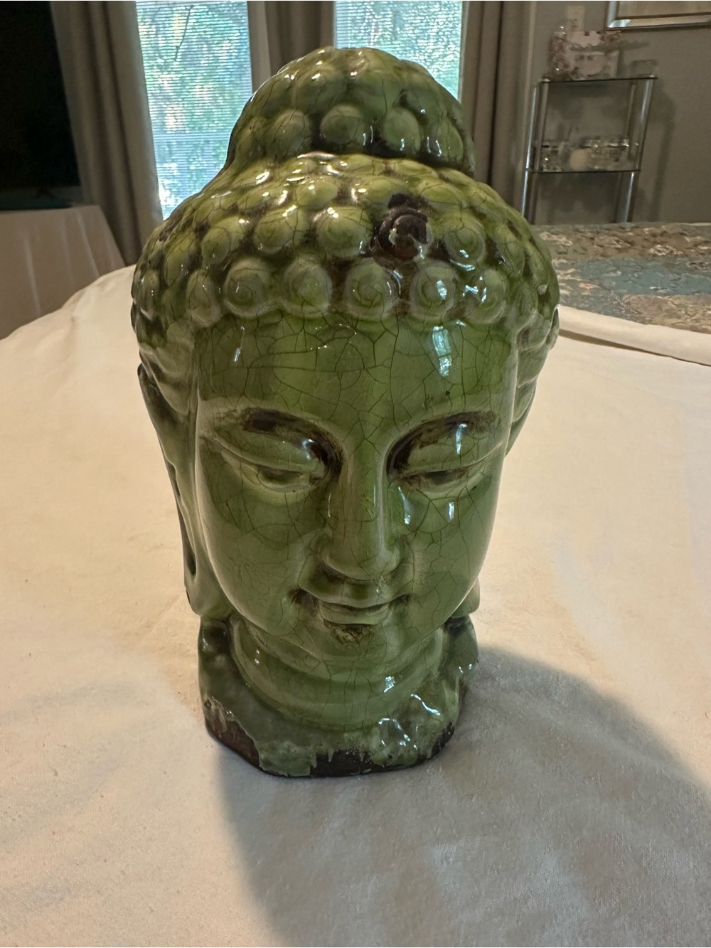 Green Ceramic Buddha Head Sculpture